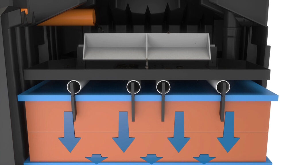 Wastewater going through the treatment material